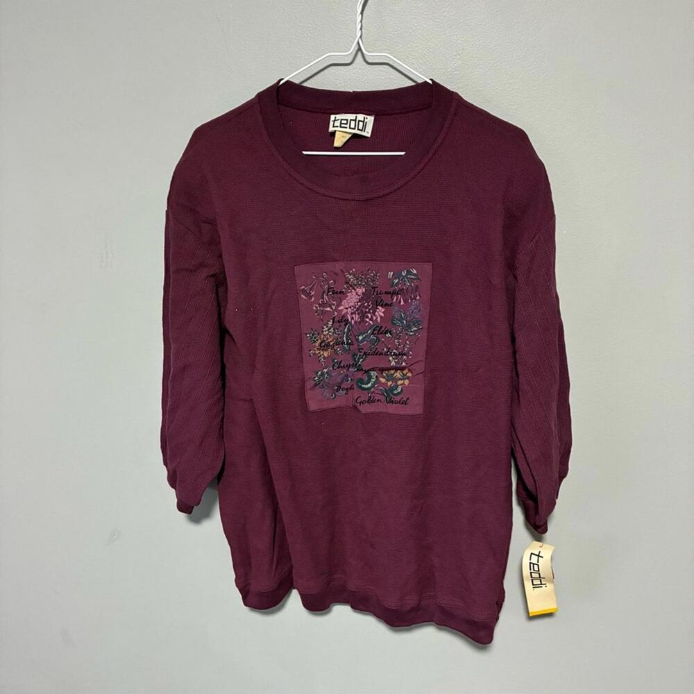 Teddi Women's Burgundy Crew Neck Sweater floral print size Large